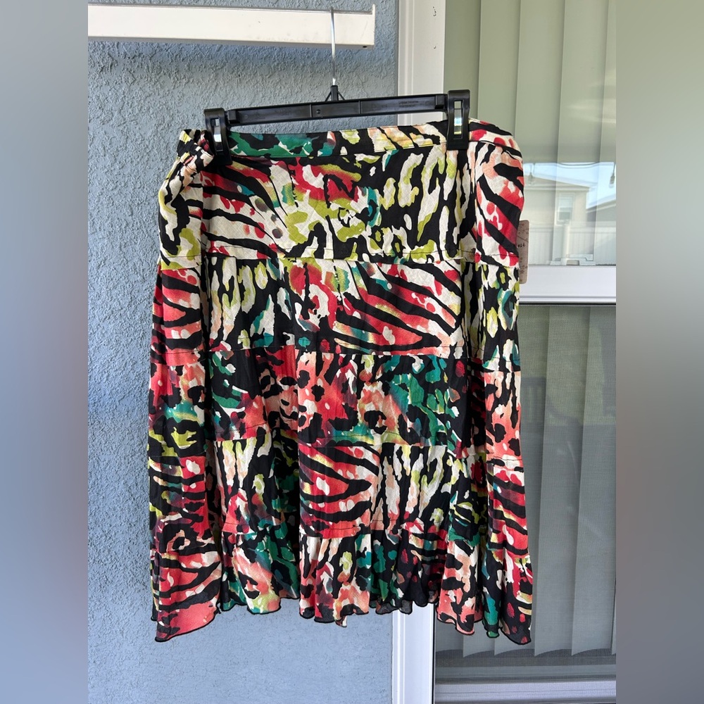 Studio West Animal Print Stretch Waist Lightweight 100% Cotton Skirt Size XL - Picture 1 of 3